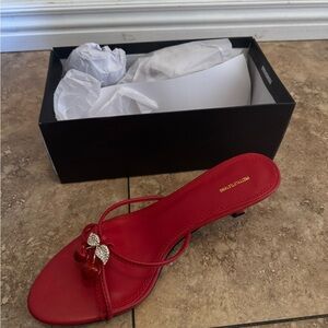 Red Heeled Sandals with Bow Detail